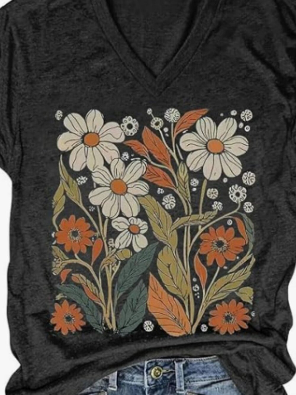 Women's T-Shirts V-Neck Dragonfly Tee Cute Summer Graphic Shirts  - Large